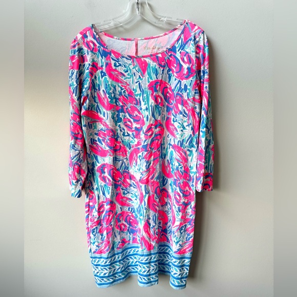 Lilly Pulitzer MARLOWE BOATNECK T SHIRT DRESS Cosmic Coral Cracked Up - Picture 2 of 5